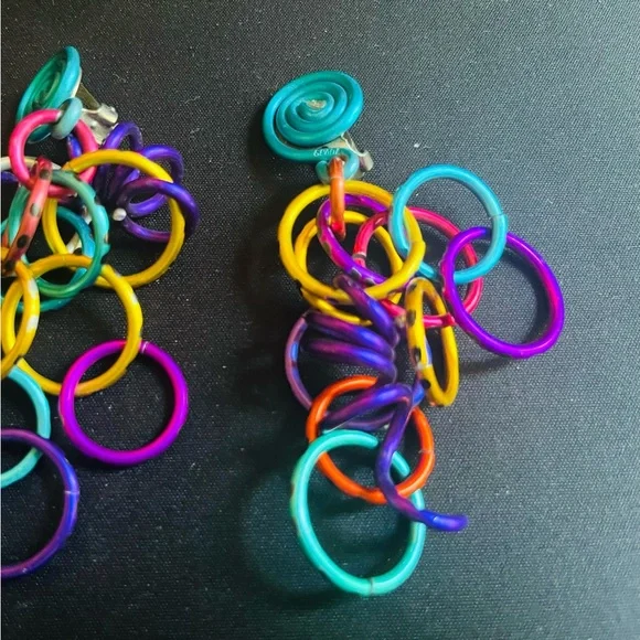 David Spada 1980's Spiral Anodized Multicolor Aluminum earring - Picture 2 of 4